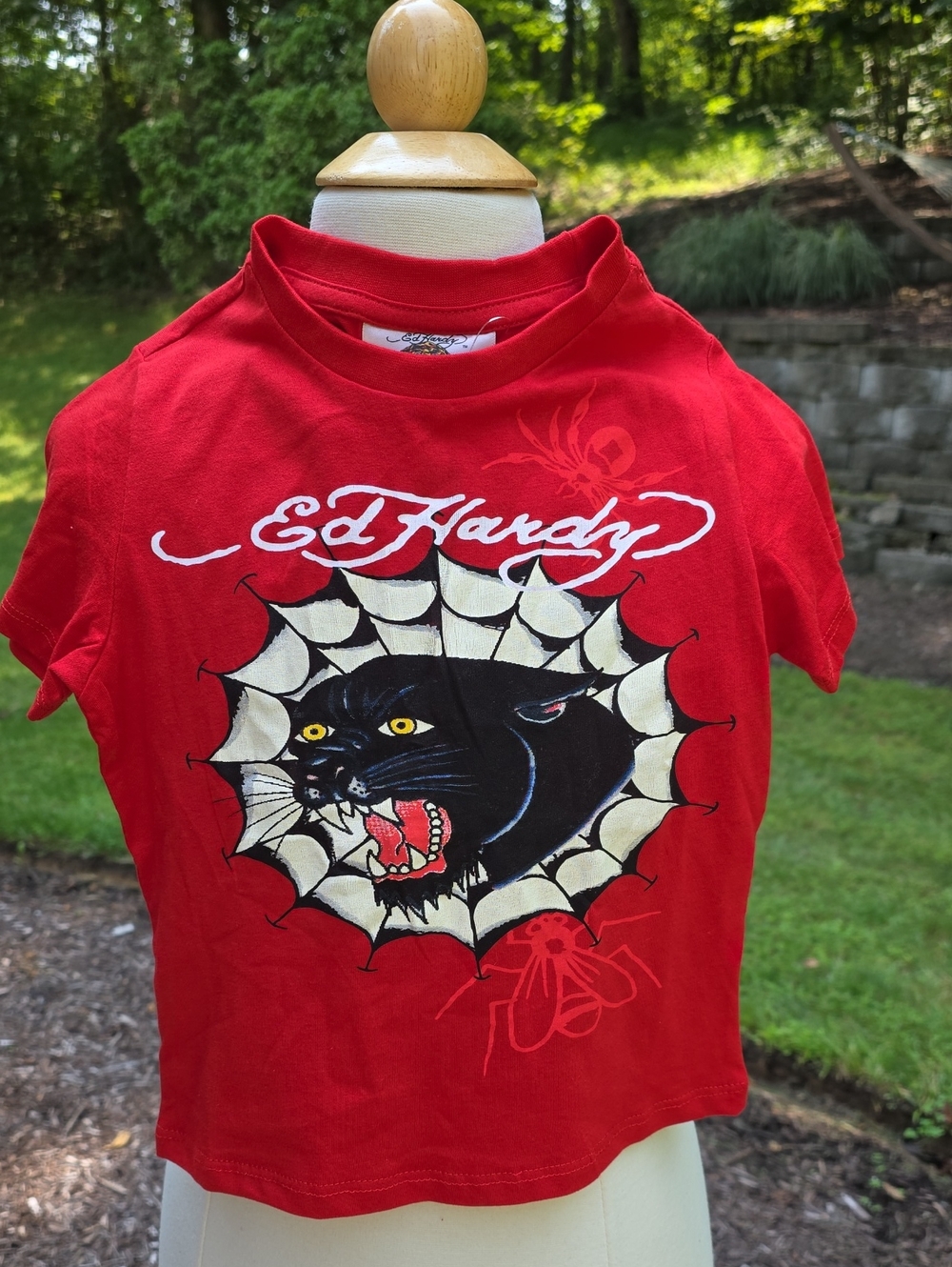 Ed Hardy Red Kids Short Sleeve Tee with Black Panther Graphic